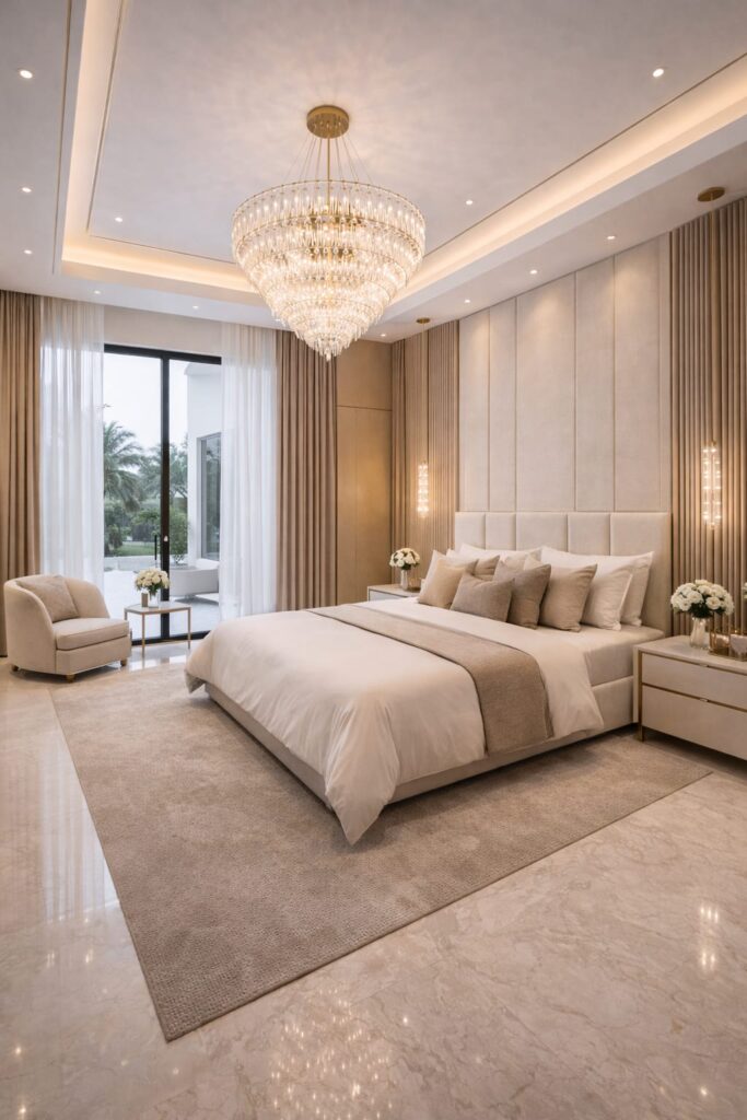 Luxury master bedroom in Dubai villa renovation