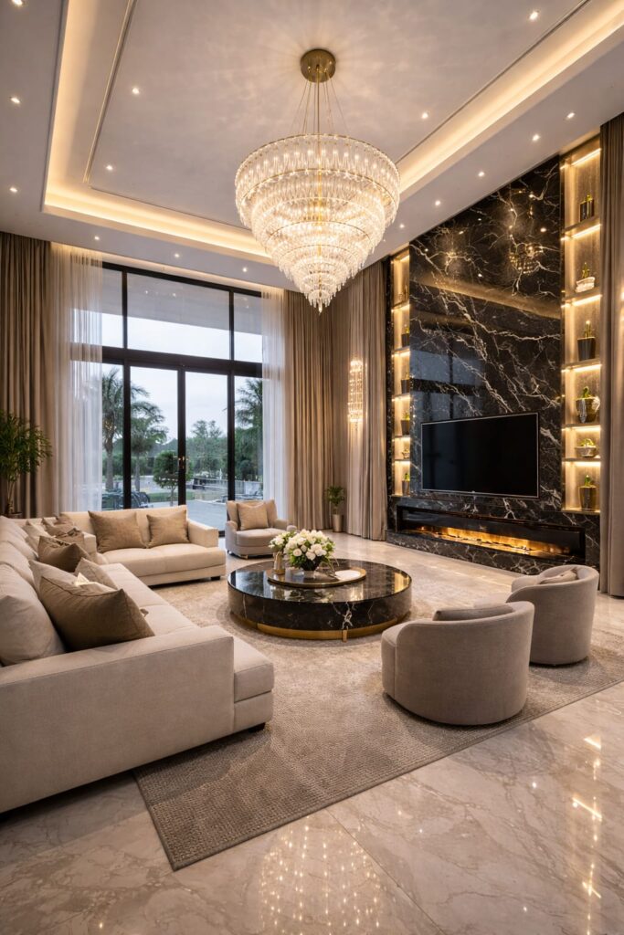Luxury villa living room after renovation in Dubai