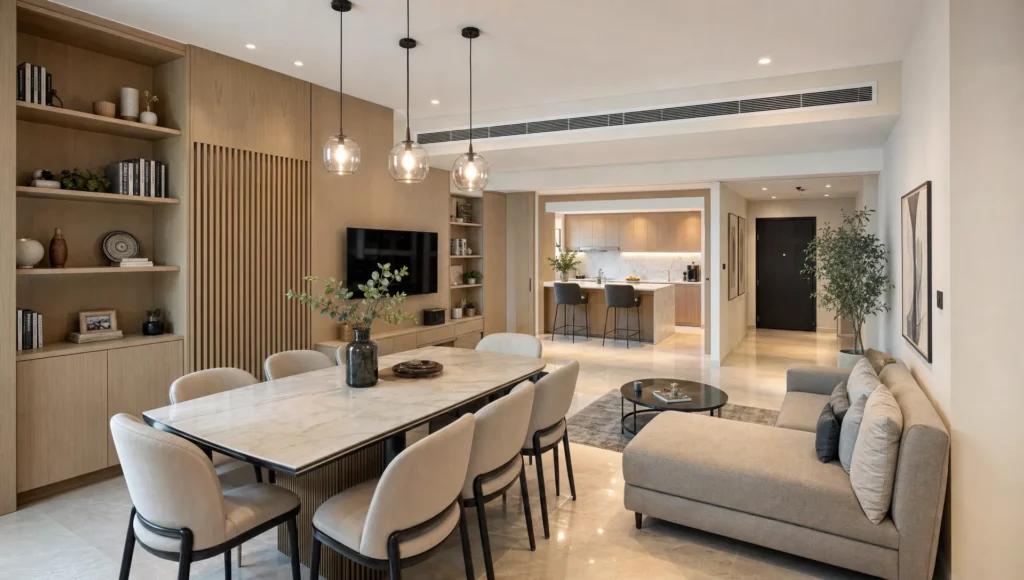A Dubai family living area shows how a timeless renovation works in everyday use.