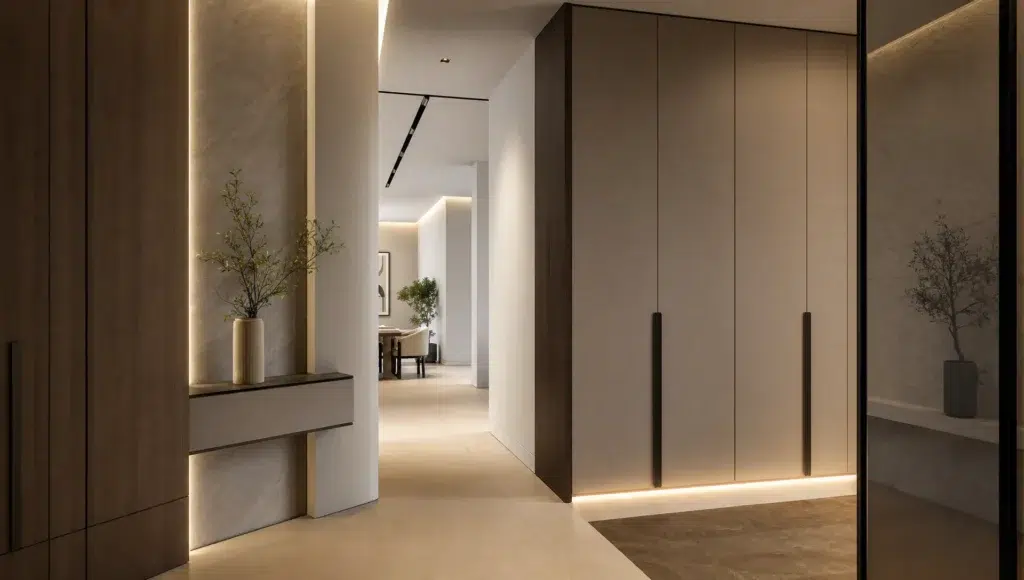 Abstract room shapes suggest a Dubai home refurbishing project focused on flow, storage and a fresh start.
